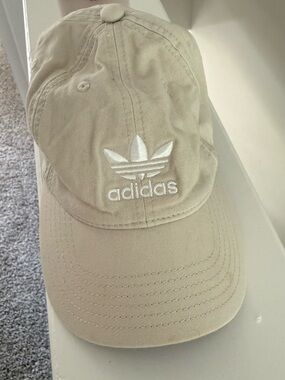adidas women’s Beige Trefoil Cap with White Logo